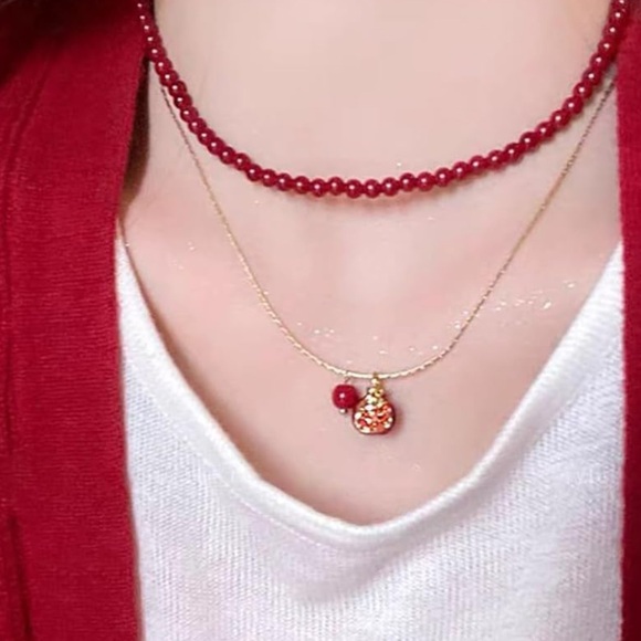 Anthropologie Jewelry - Red Bead Necklace and Pomegranate Pendant Earring Set 

SET